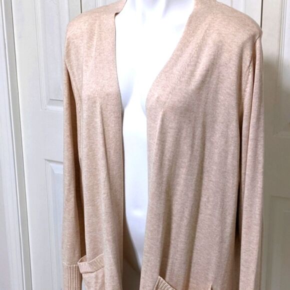 NWOT Isaac Mizrahi Women's Open Front Duster w/ Patch Pockets, Ribbed Cuffs - Picture 8 of 14
